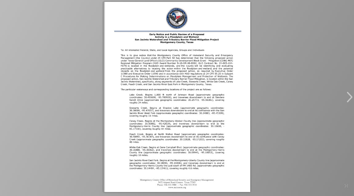 San Jacinto Watershed and Tributary Barrier Flood Mitigation Project